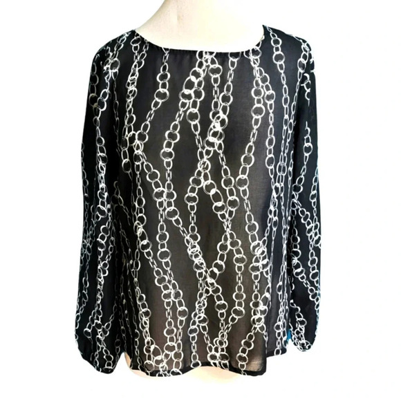 Banana Republic Black and White Chain Design Blouse Size Medium - Picture 1 of 5